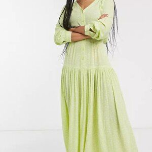 Monki floral print pleated midi dress in green